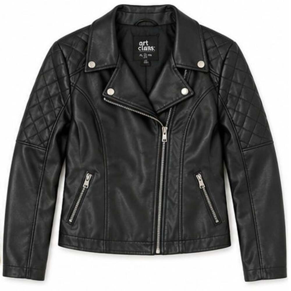Art Class Girls Black Faux Leather Quilted Moto Jacket XL 14/16 NWT See Descrip